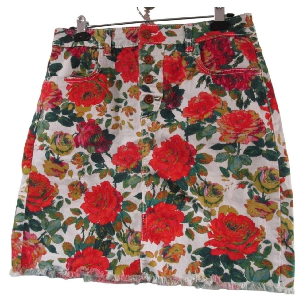 Maeve by Antrhopologie Rose Garden Floral Fringed Hem Skirt Ladies 10 GUC - Picture 5 of 16